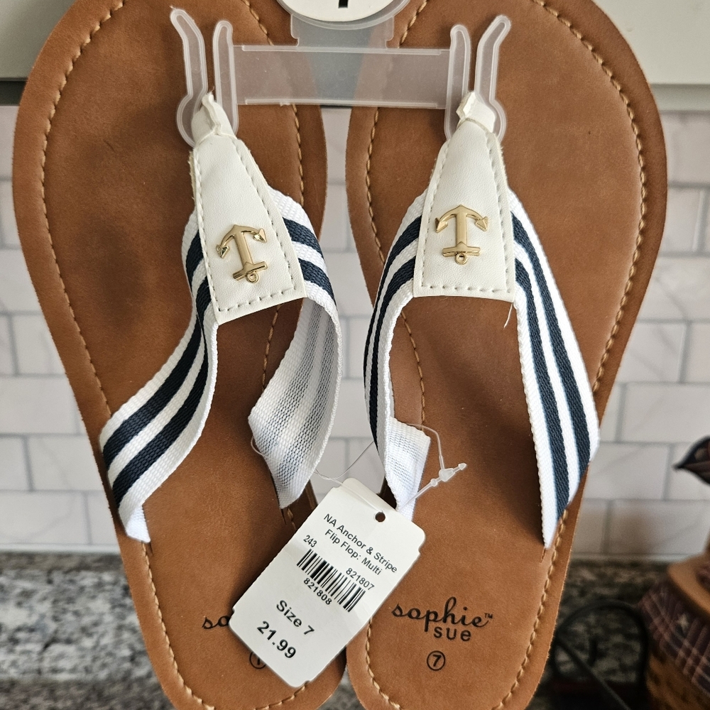 Nautical Anchor And Strip Sophie Sandals. SIZE 7